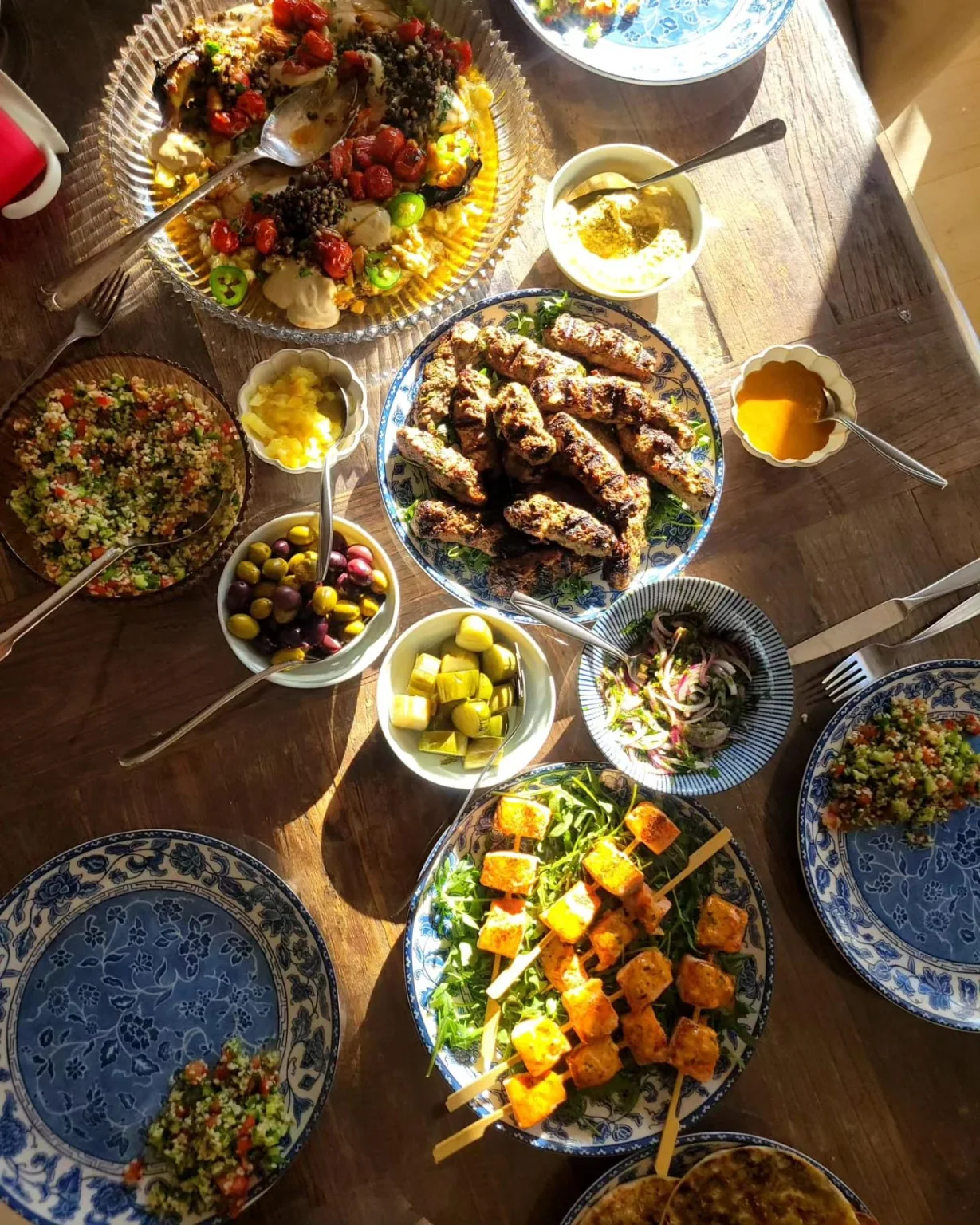 A generous Middle Eastern dining spread prepared by Chef Avi